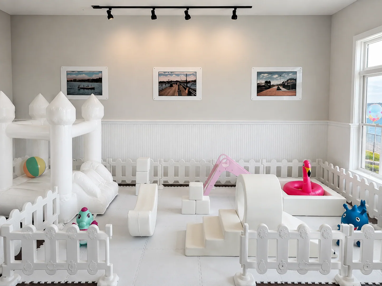 Premium soft play setup with a small white bounce house
